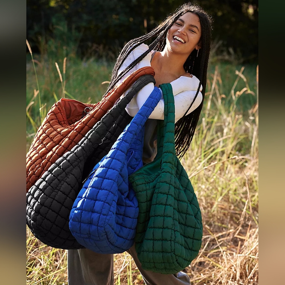 FP Movement Blueberry Quilted Carryall Shoulder Bag Tote Free People Hobo Blue - Picture 6 of 12